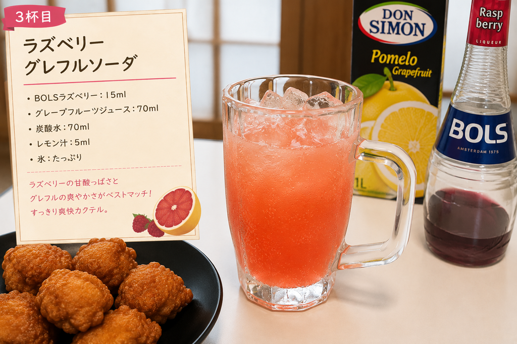 3杯目 ラズベリーグレフルソーダのレシピと完成写真