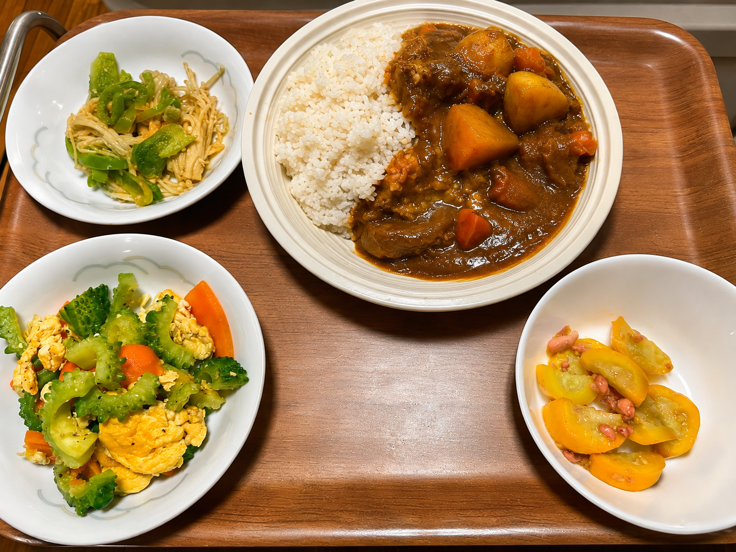 カレーとゴーヤチャンプルーなど今回の晩ごはんの献立
