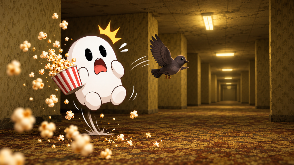映画バックルームズ序盤の鳥のシーンに驚くヒトバシラ君